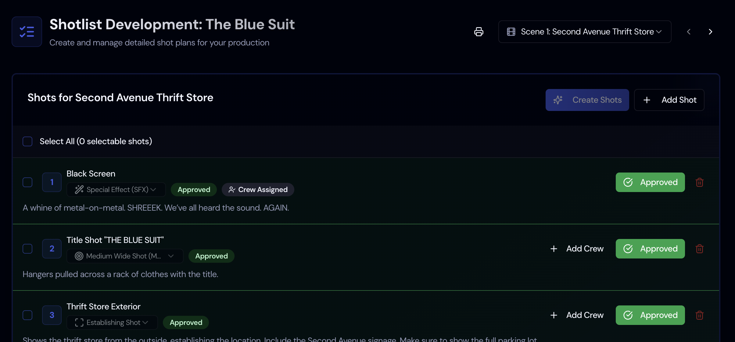 Shotlist Development
