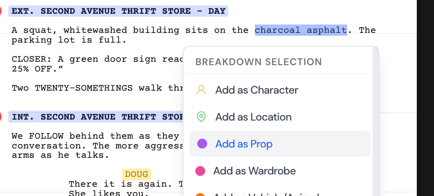 Screenshot: Adding a prop from the Breakdown Selection menu