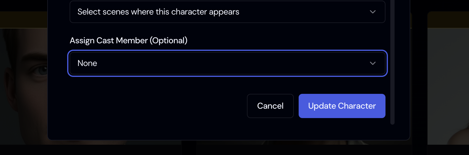 Screenshot: Assigning Actors to Characters