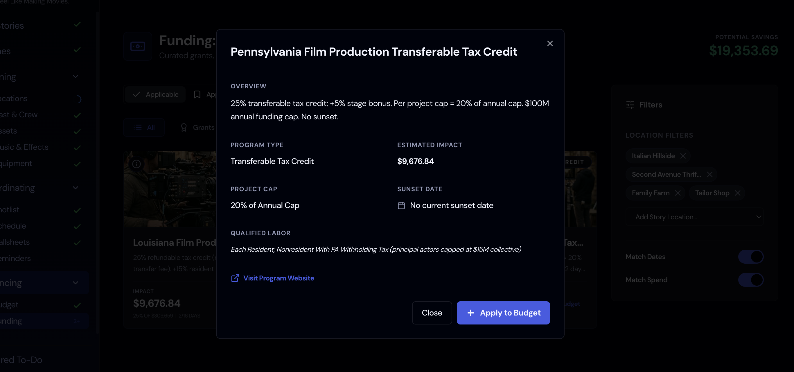 Screenshot: Incentive Details