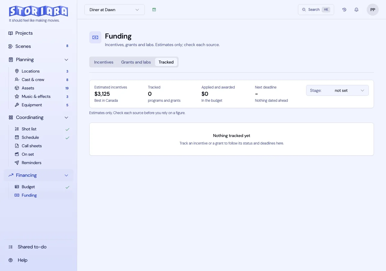 Screenshot: The Tracked tab