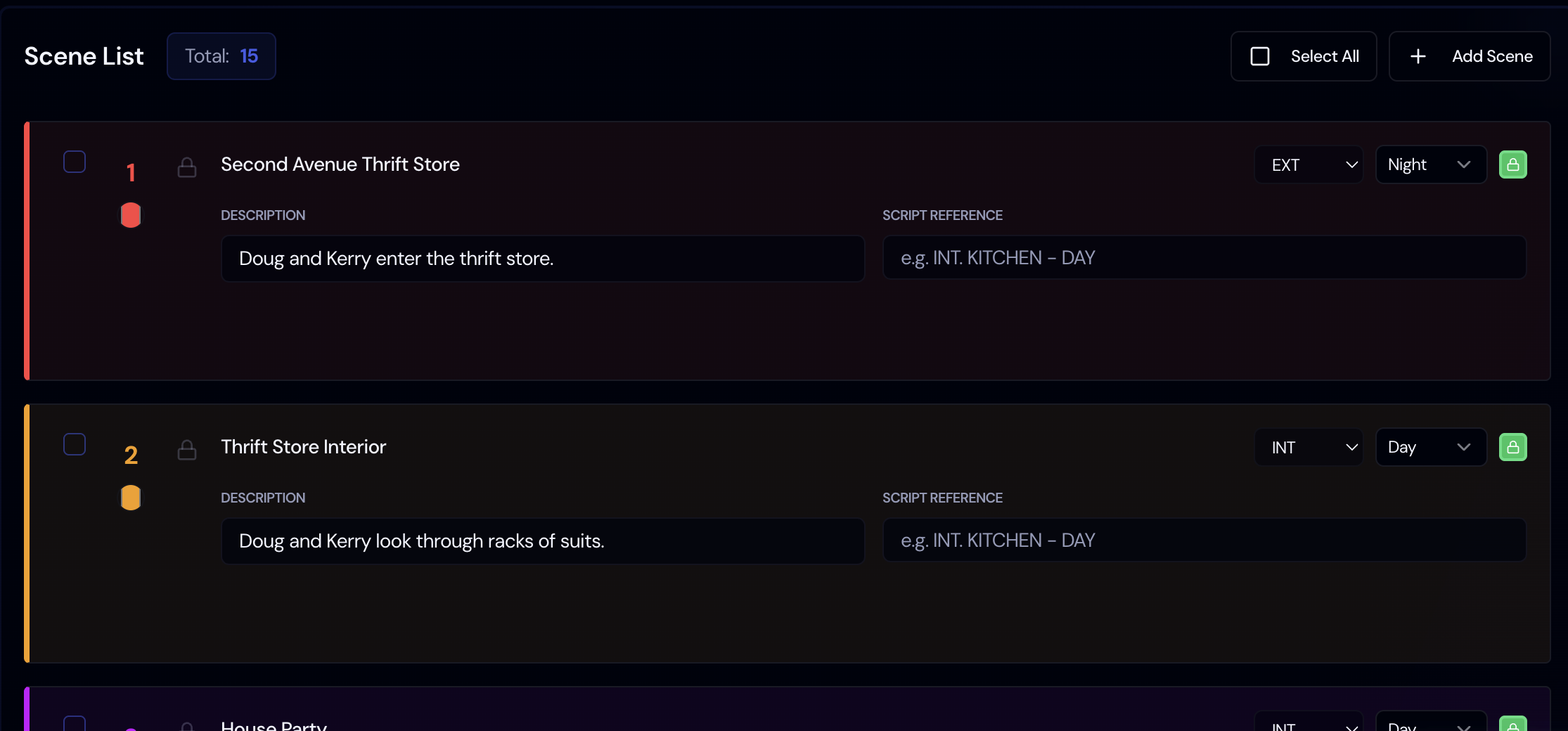 Screenshot: The Scene List