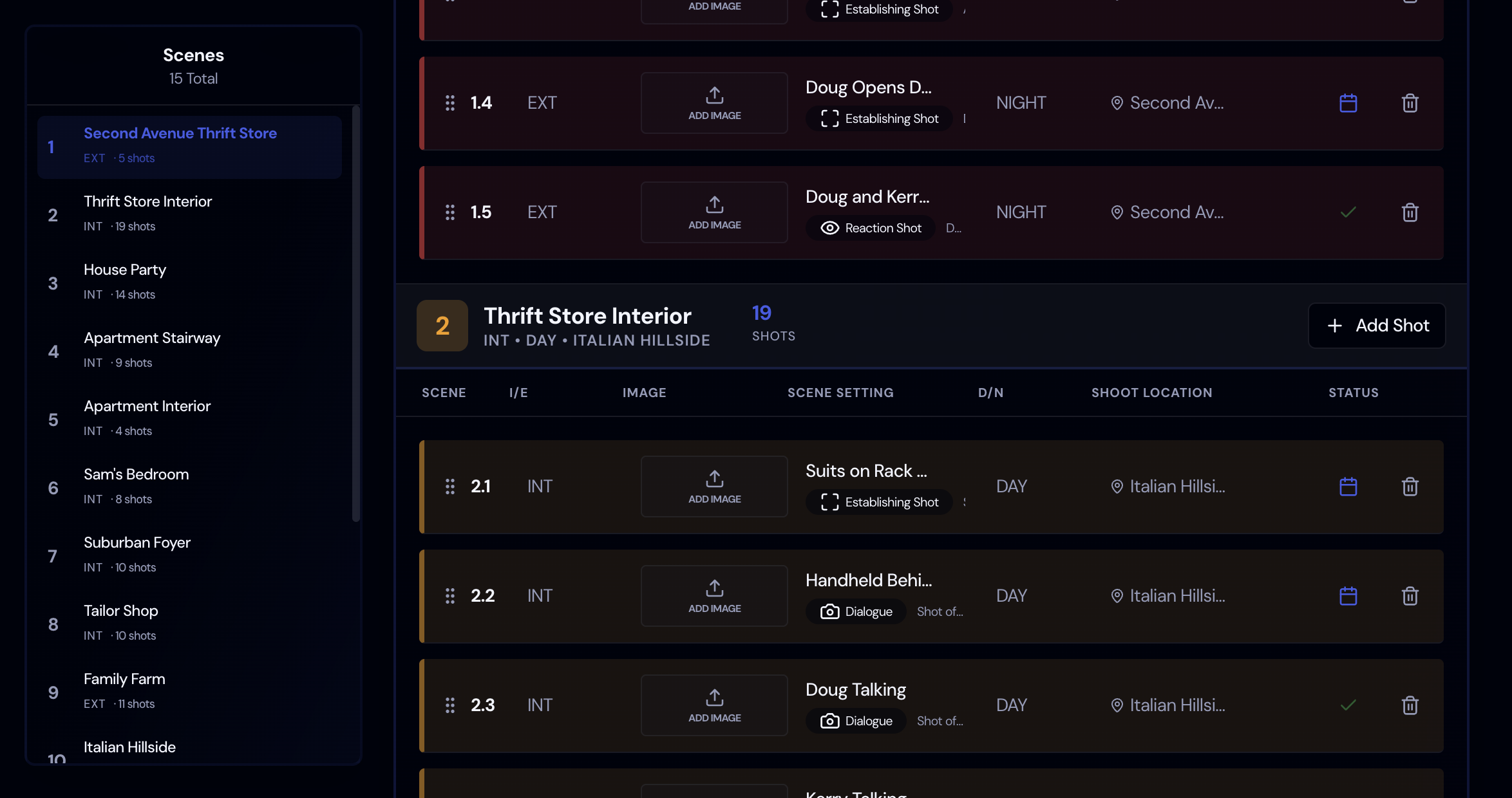 Screenshot: Shotlist Builder Overview